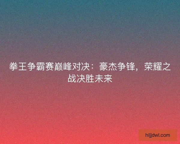 拳王争霸赛巅峰对决：豪杰争锋，荣耀之战决胜未来